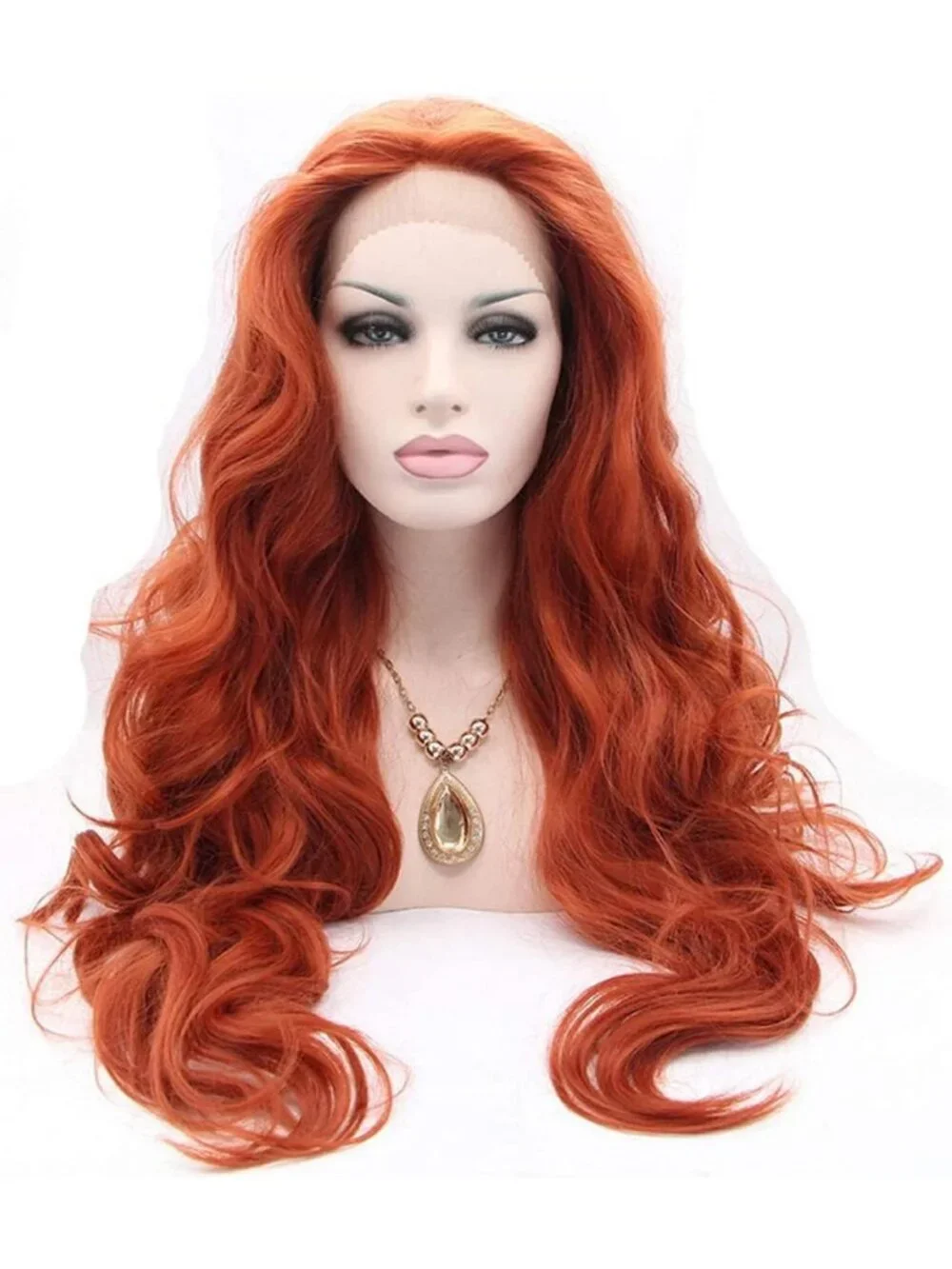24-Inch Copper Red Body Wave Lace Front Wig - 180% Density Heat Resistant Fiber
